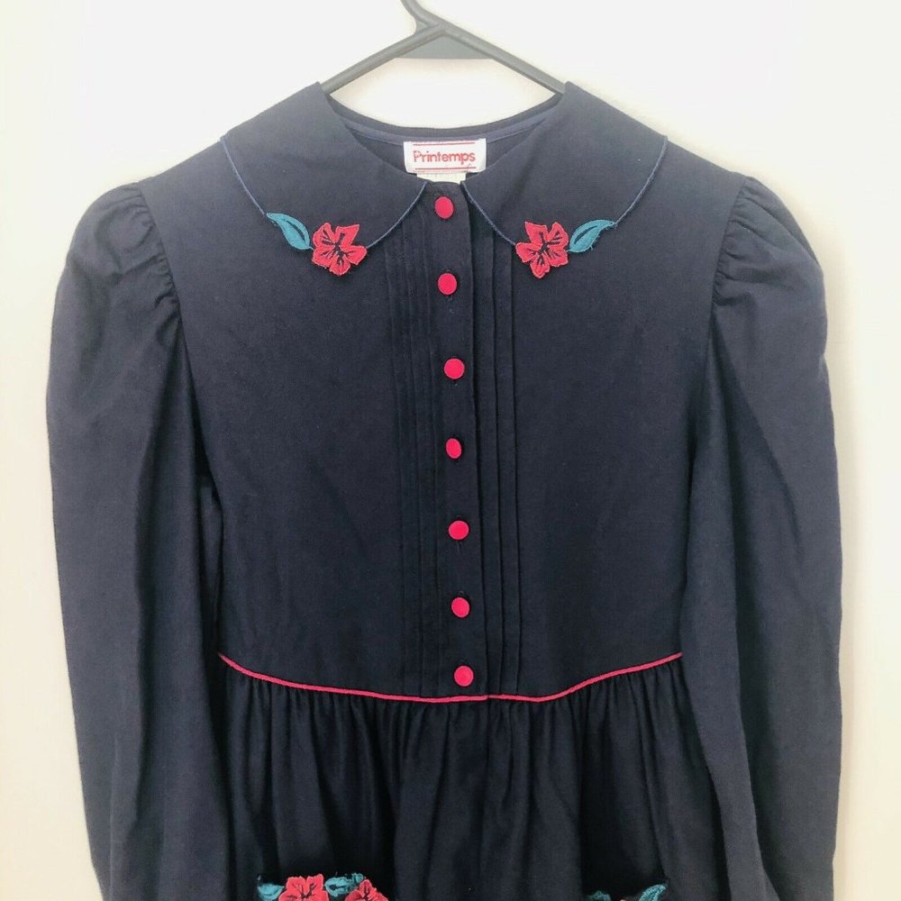 Vintage French Girls Shirt Dress Modest 12Y